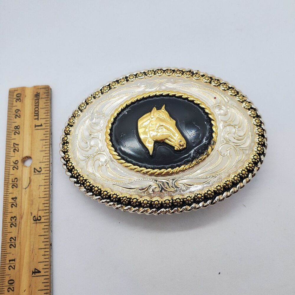 Lonestar Horse Belt Buckle Silvertone and Black